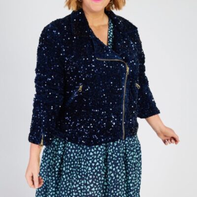 Jackets & Coats Lorraine Designs  | Kaitlin Navy Sequins Biker Jacket