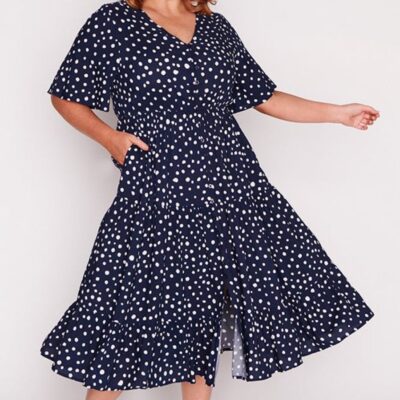 Dresses Lorraine Designs  | Jessica Navy & White Flecks Dress