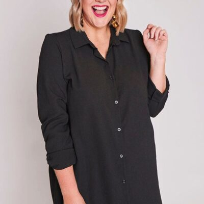 Tops Lorraine Designs  | Asher Black Longline Shirt