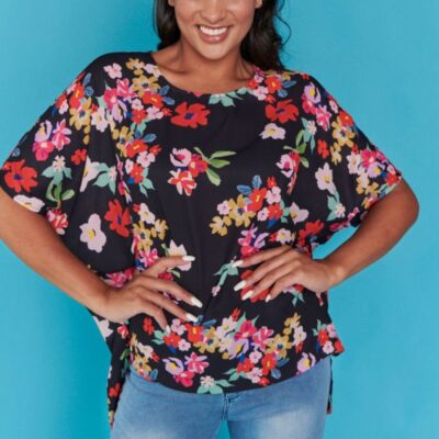 Tops Lorraine Designs  | Serena Black Blossom Top