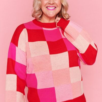 Knits & Cardigans Lorraine Designs  | Check Mate Pink And Red Knit