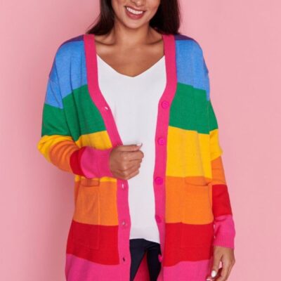 Knits & Cardigans Lorraine Designs  | Vivid Rainbow Stripe Cardigan