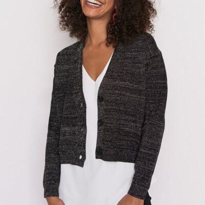 Knits & Cardigans Lorraine Designs  | Norma Black Gold Lurex Cardigan