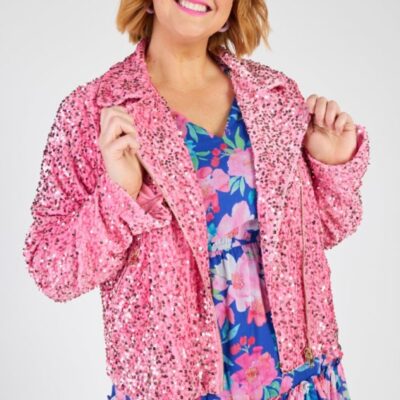 Jackets & Coats Lorraine Designs  | Kaitlin Pink Sequins Biker Jacket