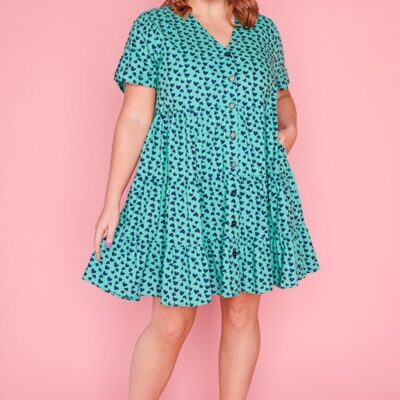 Dresses Lorraine Designs  | Popping Aqua & Navy Hearts Dress