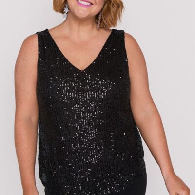 Tops Lorraine Designs  | Rylee Black Sequins Party Tank