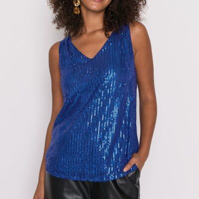 Tops Lorraine Designs  | Rylee Cobalt Sequins Party Tank