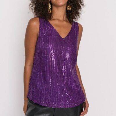 Tops Lorraine Designs  | Rylee Purple Sequins Party Tank