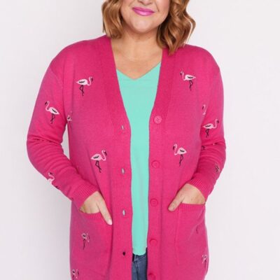 Knits & Cardigans Lorraine Designs  | Angela Pink Flamingo Cardi