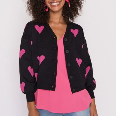 Knits & Cardigans Lorraine Designs  | Queen Of Hearts Black & Pink Cardi