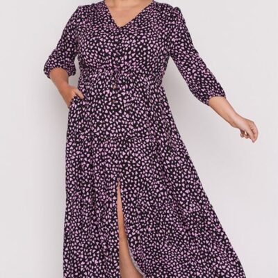 Dresses Lorraine  | Adeline Abstract Hearts Black Pink Maxi Dress