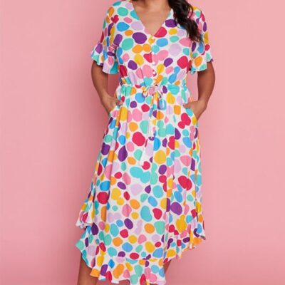 Dresses Little Party Dress  | Dionne White Rainbow Pebble Dress