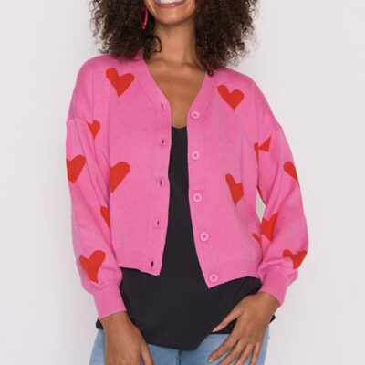 Knits & Cardigans Lorraine Designs  | Queen Of Hearts Pink & Red Cardi